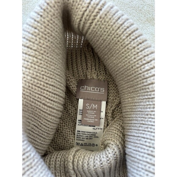 Chicos Womens Small Medium Poncho Pull Over Beige Cable Knit Classic Preppy Soft - Picture 8 of 8